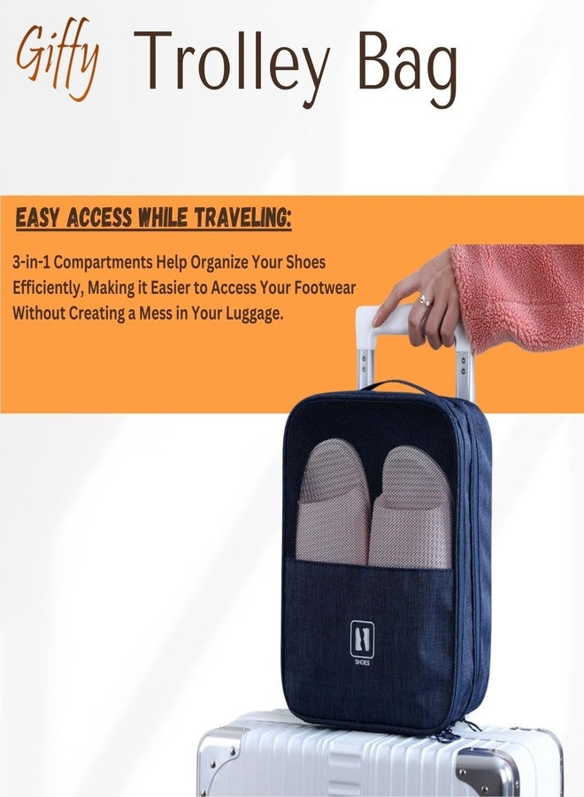 Giffy Shoe Bag, Pouch 3 in 1 Large Capacity Waterproof Durable Breathable Organizer Holder for Travel, Business Trips, Gym, Multi-Functional, Convenient to Carry Polyester Blue - Image 5